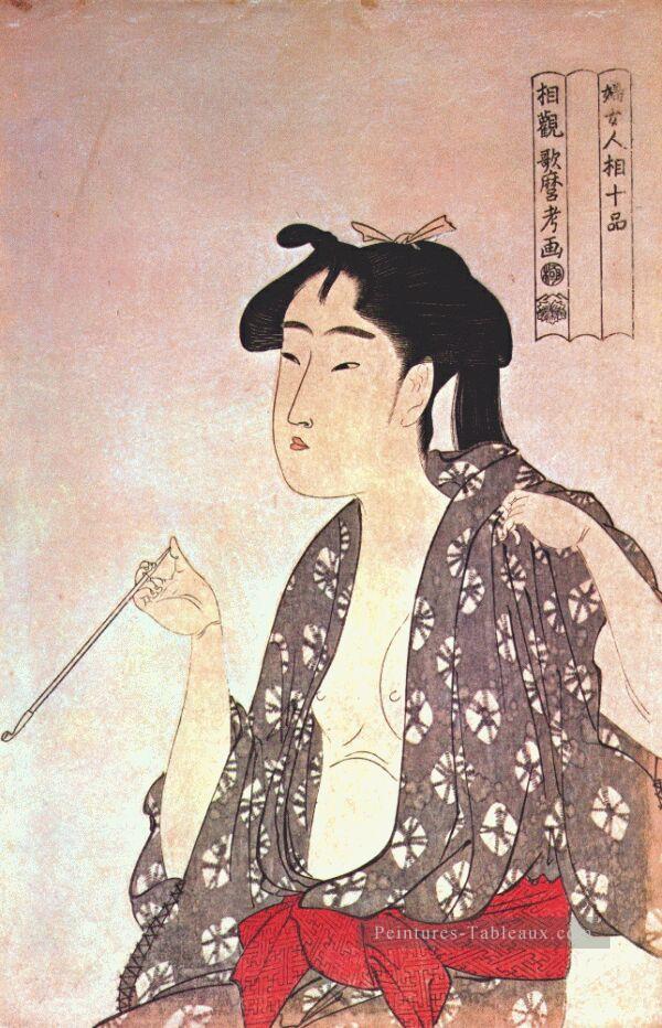 femme fumant Kitagawa Utamaro ukiyo e Bijin GA Peintures à l'huile